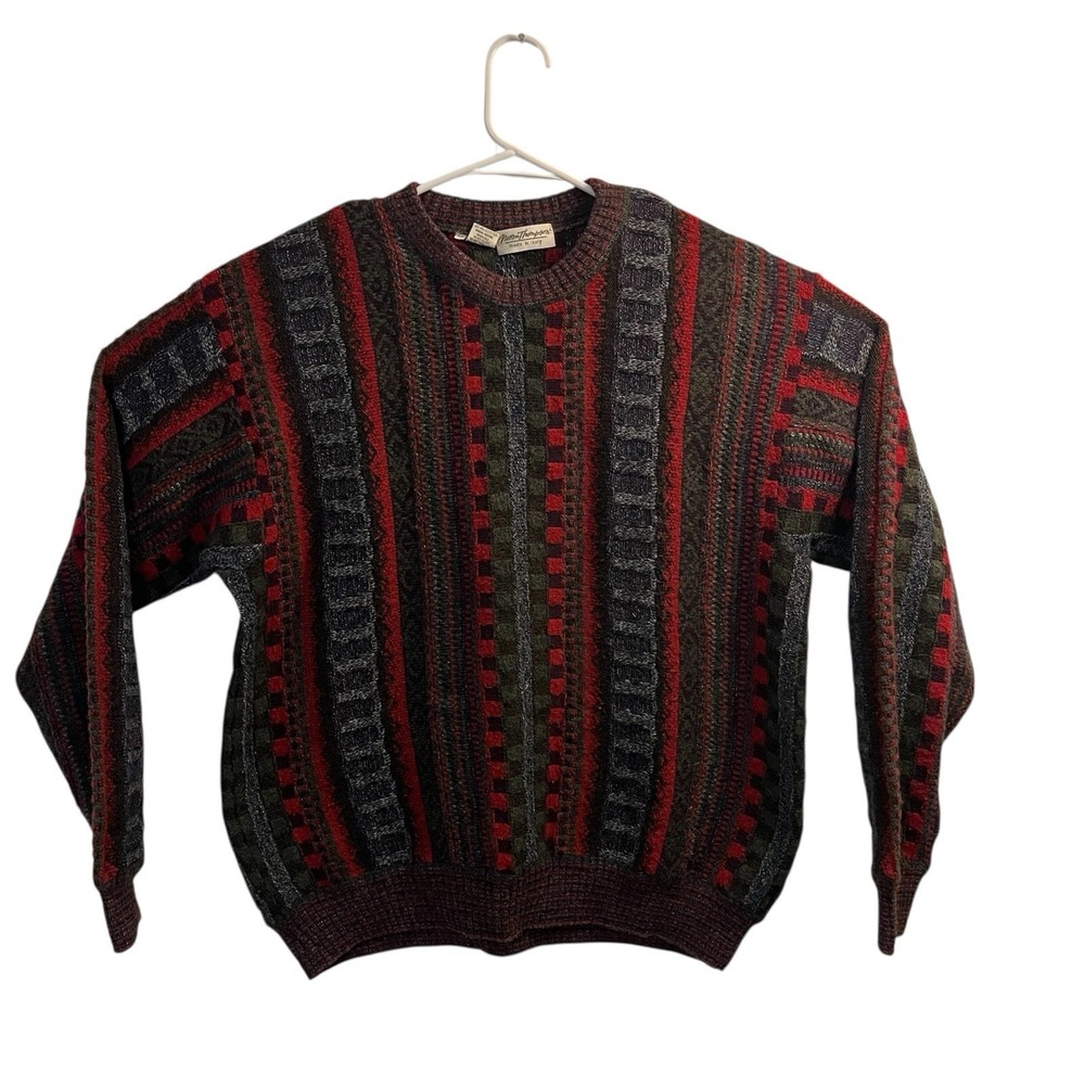 Norm Thompson Sweater Coogi Style Textured Cosby‎ Italy MED Laine Wool VTG